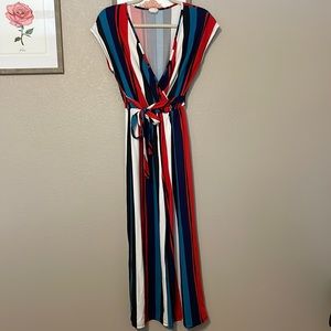 Striped short sleeved jumpsuit